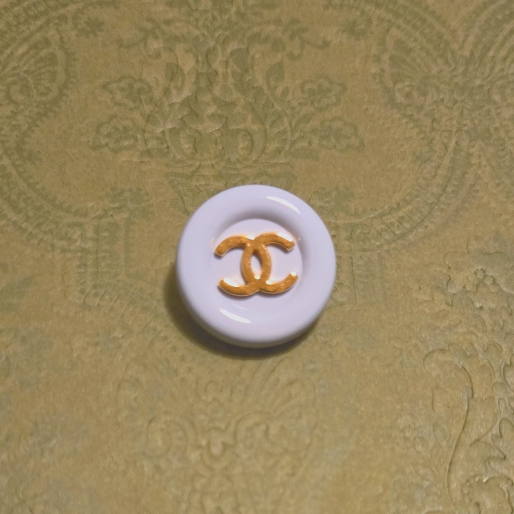 Chanel Baby Blue Button With Gold CC At Center 0.75 Inch